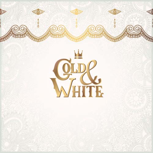Gold lace with white ornaments background vector 09