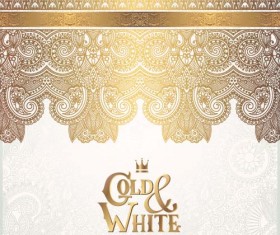 Gold lace with white ornaments background vector 10