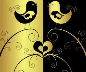 Gold with black birds art background vector