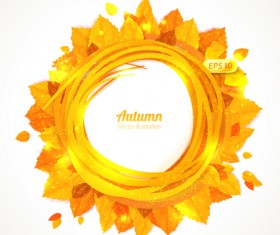 Golden autumn leaves frame vector 01