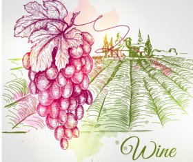 Grape and farm hand drawing vector material