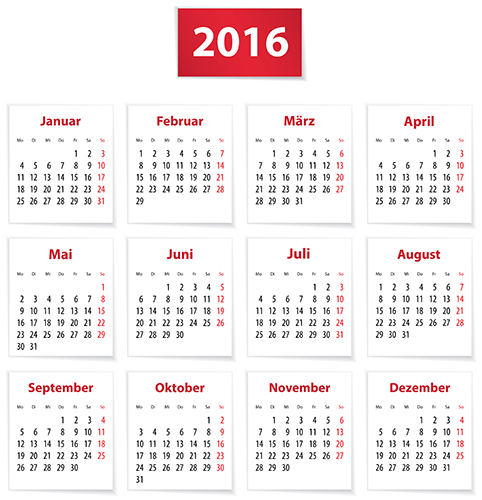 Grid Calendar 2016 modern vector 01