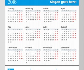 Grid Calendar 2016 modern vector 02