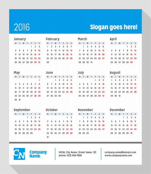 Grid Calendar 2016 modern vector 02