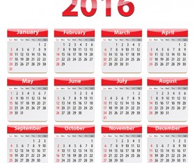 Grid Calendar 2016 modern vector 03