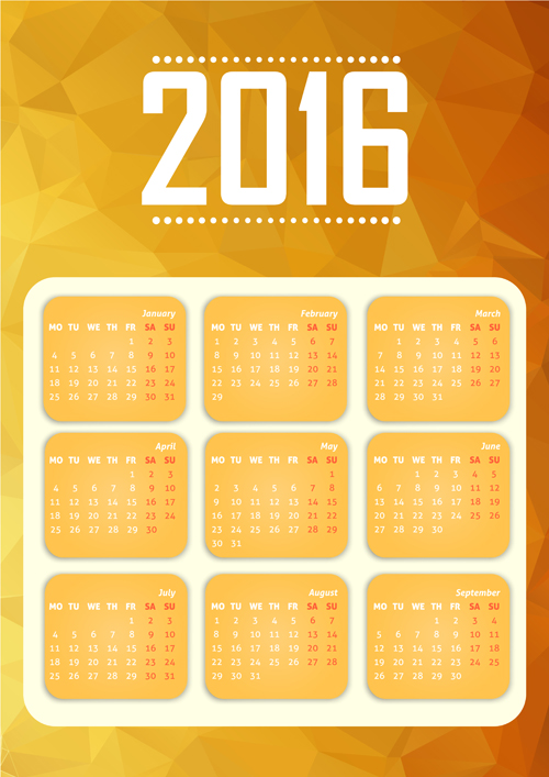 Grid Calendar 2016 modern vector 04
