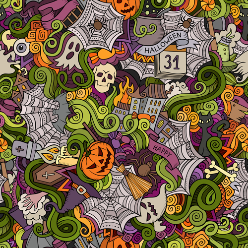 Halloween doodle vector seamless pattern