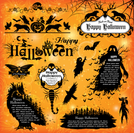 Halloween text frame with design elements vector 01