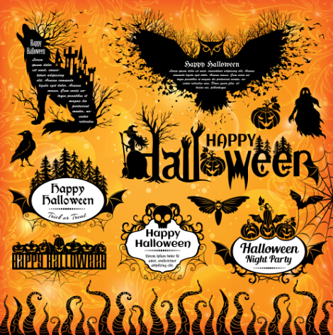 Halloween text frame with design elements vector 04