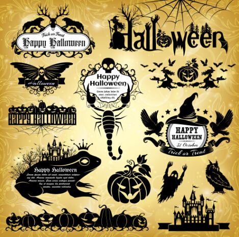 Halloween text frame with design elements vector 05