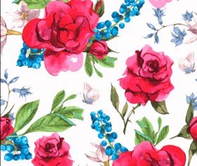 Hand drawn flower with butterflies pattern vector 01