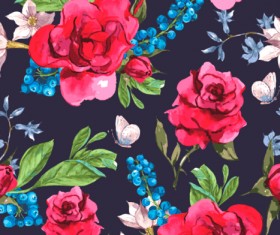 Hand drawn flower with butterflies pattern vector 02