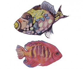 Hand drawn marine fish watercolor vector 01
