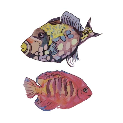 Hand drawn marine fish watercolor vector 01