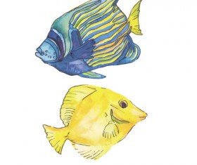 Hand drawn marine fish watercolor vector 02