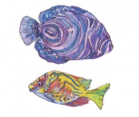 Hand drawn marine fish watercolor vector 03