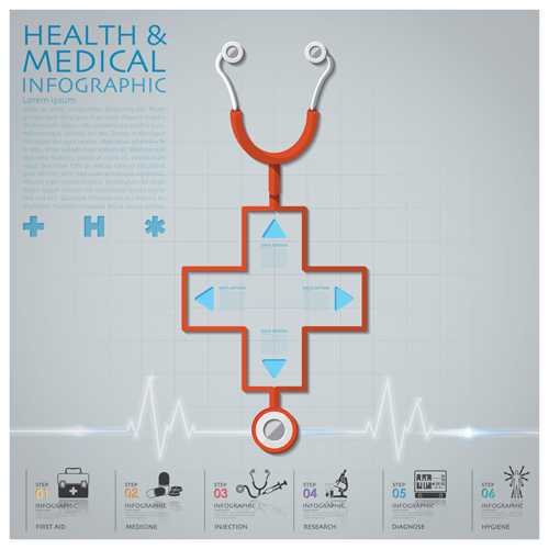 Health and Medical infographic with Stethoscope vector 07