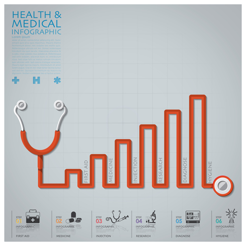 Health and Medical infographic with Stethoscope vector 08