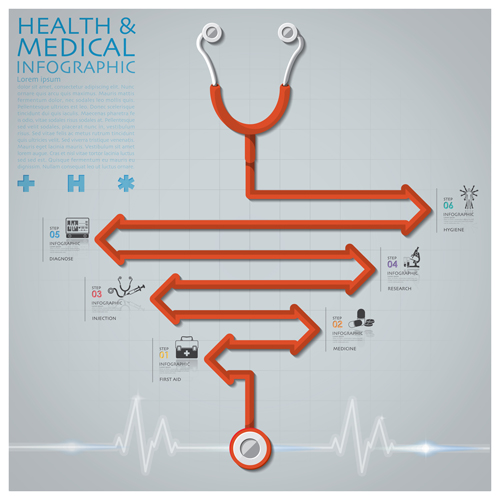 Health and Medical infographic with Stethoscope vector 09