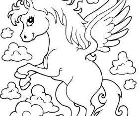 Horned horse coloring picture cartoon vector 02