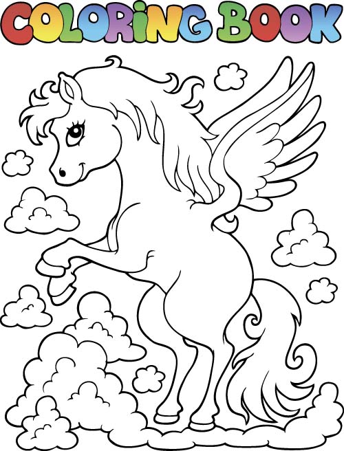 Horned horse coloring picture cartoon vector 02