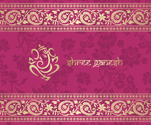 Indian floral ornament with pink background vector 01