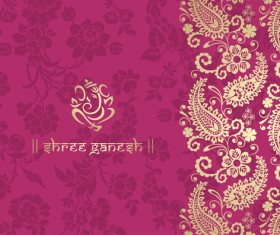 Indian floral ornament with pink background vector 02