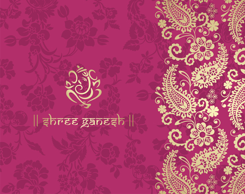 Indian floral ornament with pink background vector 02 free download