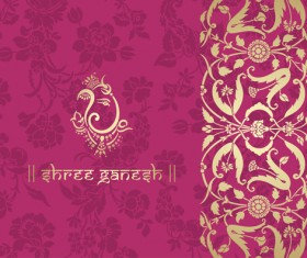 Indian floral ornament with pink background vector 03