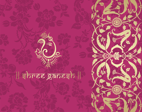 Indian floral ornament with pink background vector 03