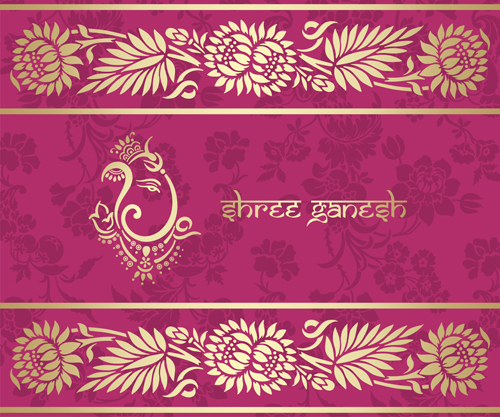 Indian floral ornament with pink background vector 04