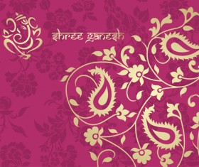 Indian floral ornament with pink background vector 05