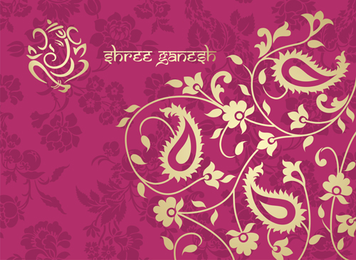Indian floral ornament with pink background vector 05