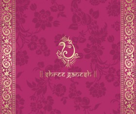 Indian floral ornament with pink background vector 06