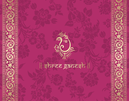Indian floral ornament with pink background vector 06