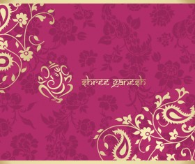 Indian floral ornament with pink background vector 07