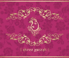 Indian floral ornament with pink background vector 08