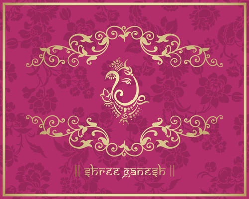 Indian floral ornament with pink background vector 08