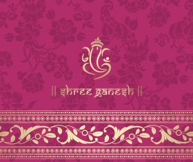 Indian floral ornament with pink background vector 09