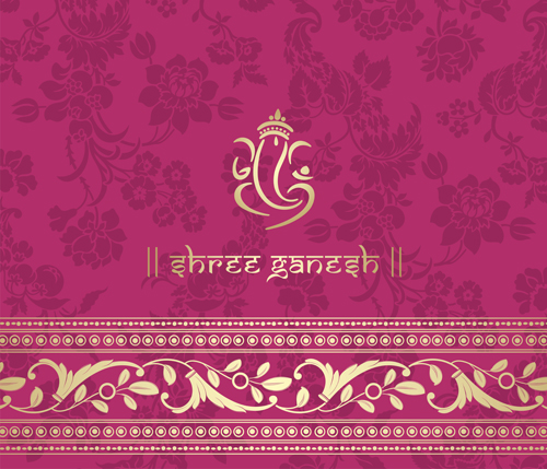 Indian floral ornament with pink background vector 09