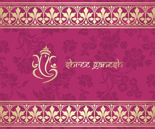 Indian floral ornament with pink background vector 10