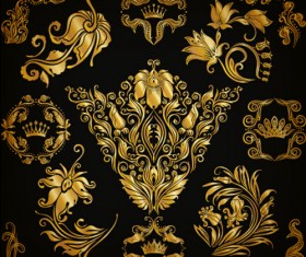 Luxury floral ornaments golden vectors 02