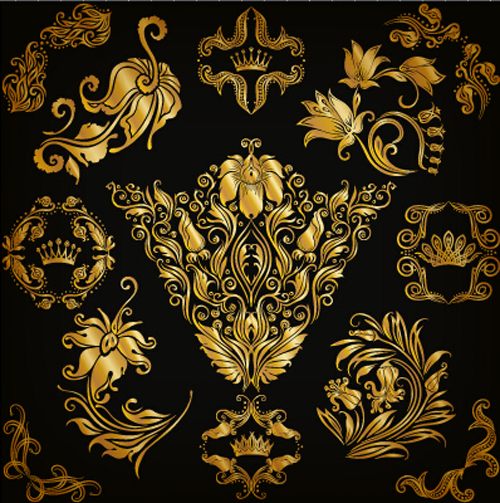 Luxury floral ornaments golden vectors 02