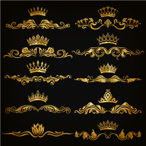 Luxury floral ornaments golden vectors 03