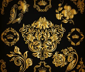 Luxury floral ornaments golden vectors 04