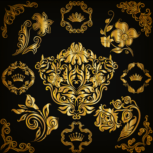 Luxury floral ornaments golden vectors 04