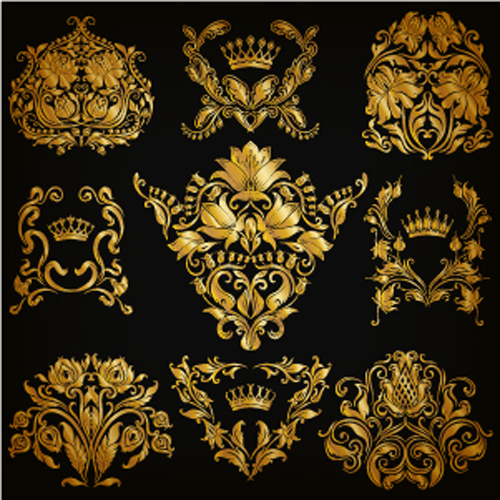 Luxury floral ornaments golden vectors 06