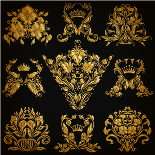 Luxury floral ornaments golden vectors 07