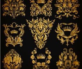 Luxury floral ornaments golden vectors 08