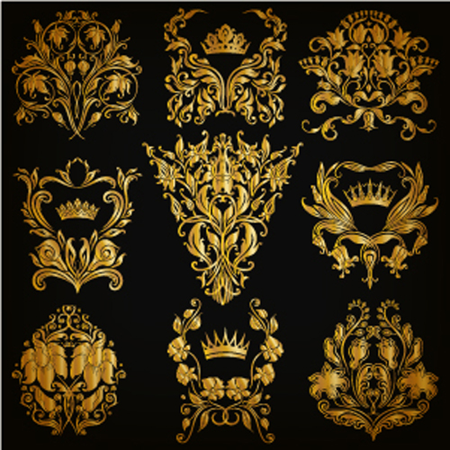 Luxury floral ornaments golden vectors 08